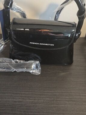 NWT French Connection Black Patent Mini Top-Handle Bag Retail 88